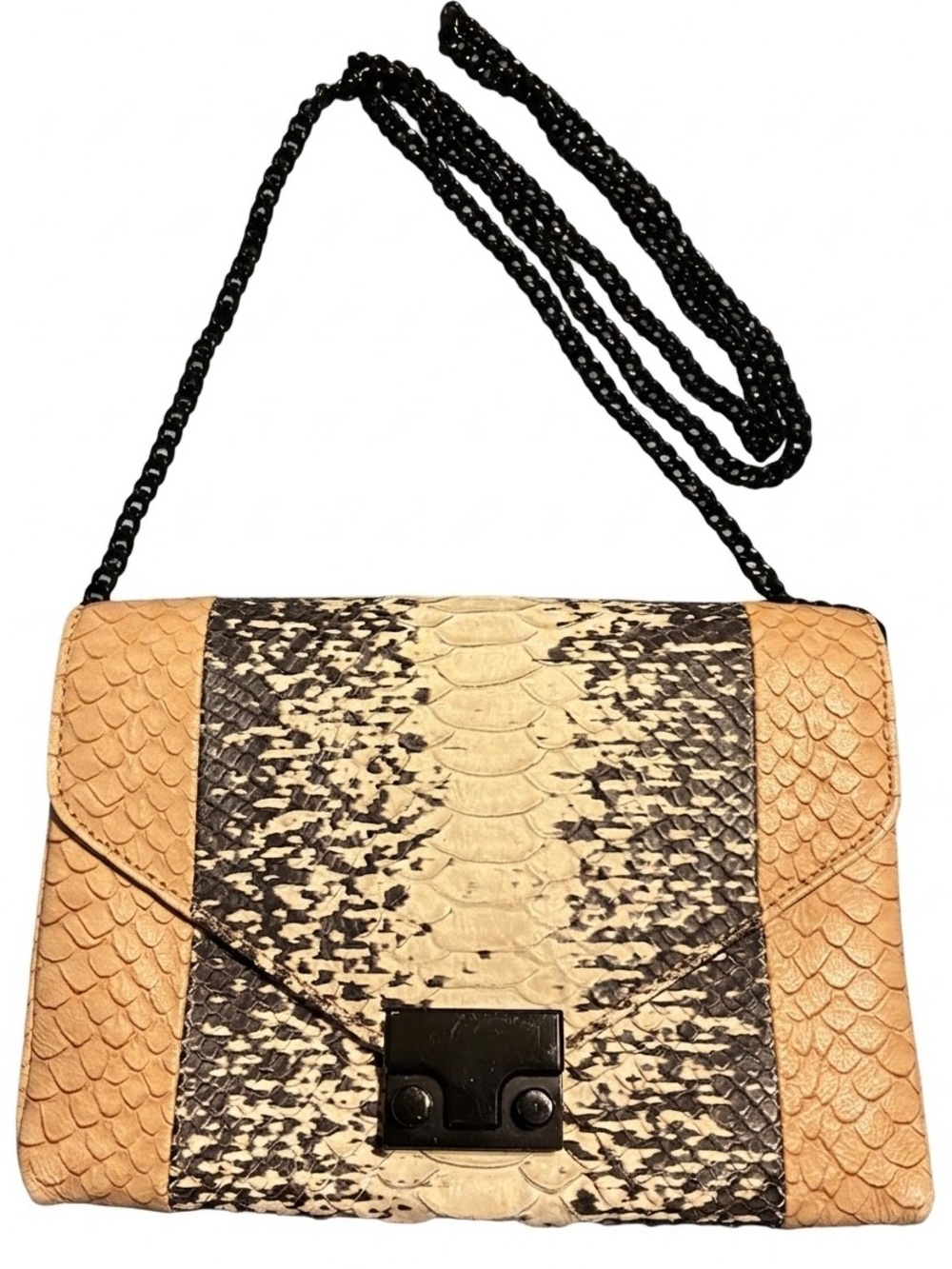 Loeffler Randall snakeskin-embossed leather colorblock crossbody
